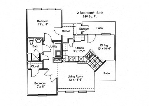 Hillcrest Manor_2 Bedroom Floor Plan